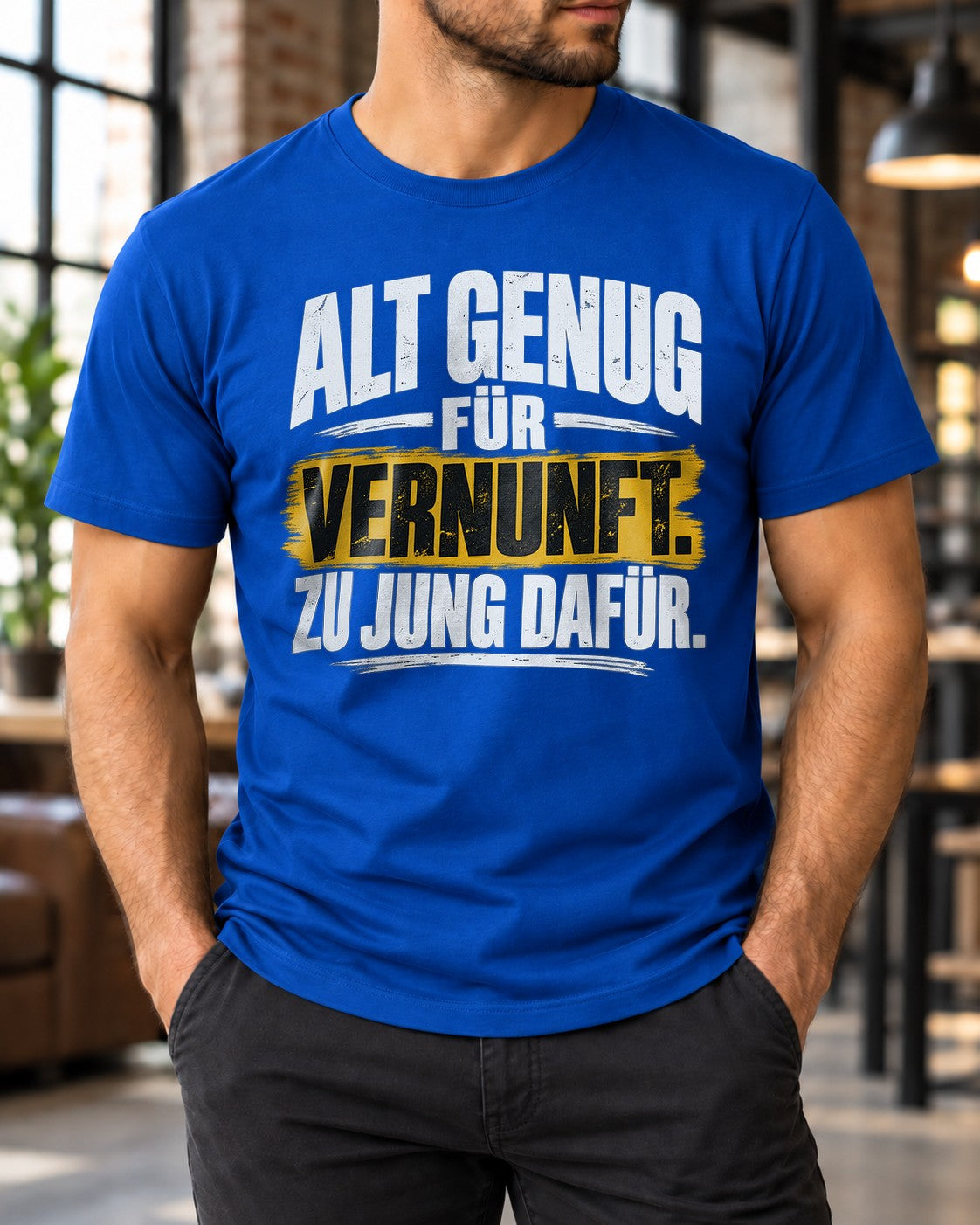 Alt genug für Vernunft zu jung dafür T-Shirt Herren Lustiger Spruch Shirt Geburtstag Geschenk für Männer
