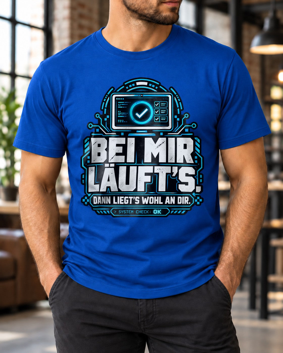 IT T-Shirt Herren Lustig BeI Mir Läuft's Dann Liegt's Wohl An Dir Nerd Spruch Computer Admin Geschenk