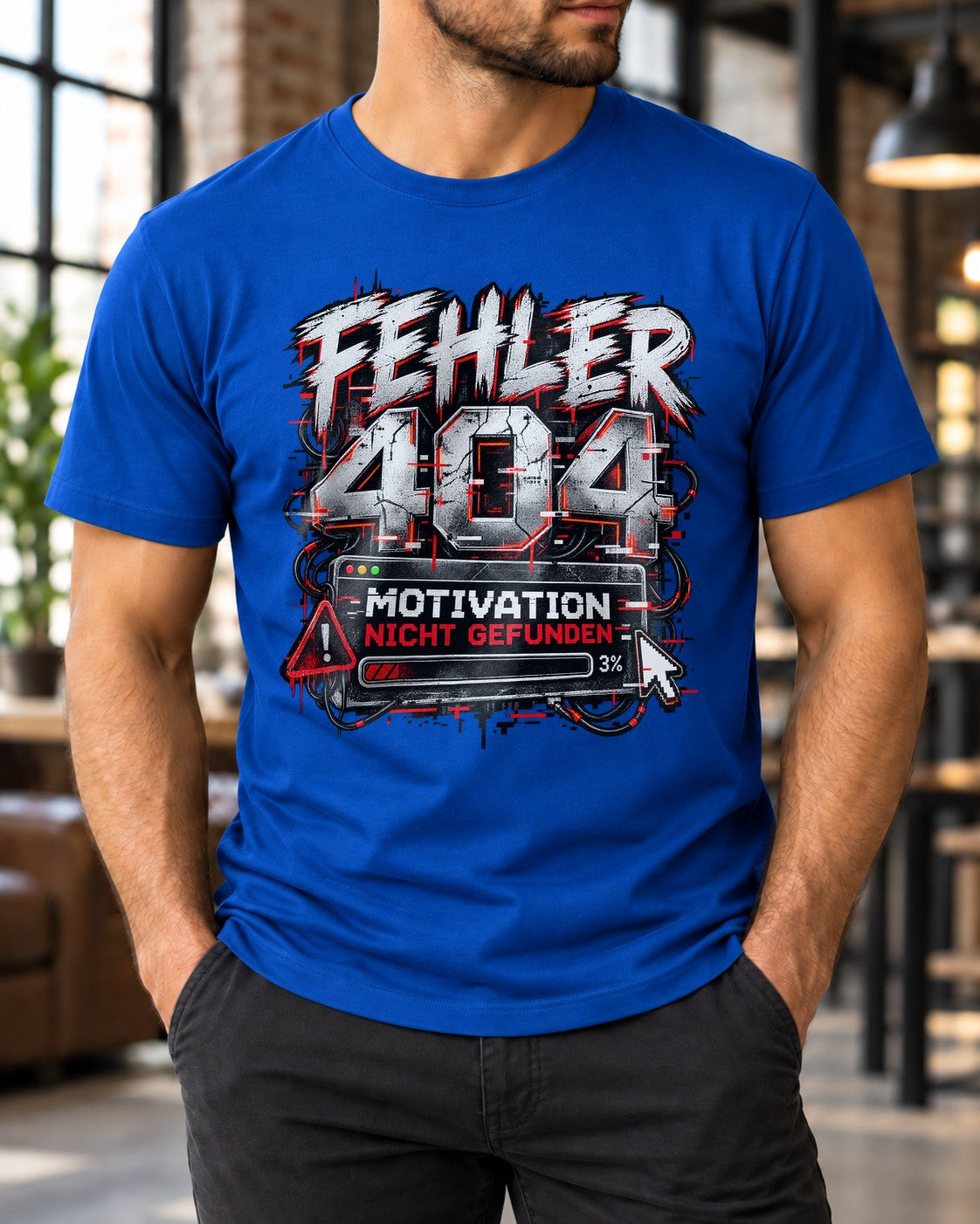 Fehler 404 Motivation Nicht Gefunden T-Shirt Herren Lustig, IT Nerd Funshirt, Gamer Büro Humor Geschenk