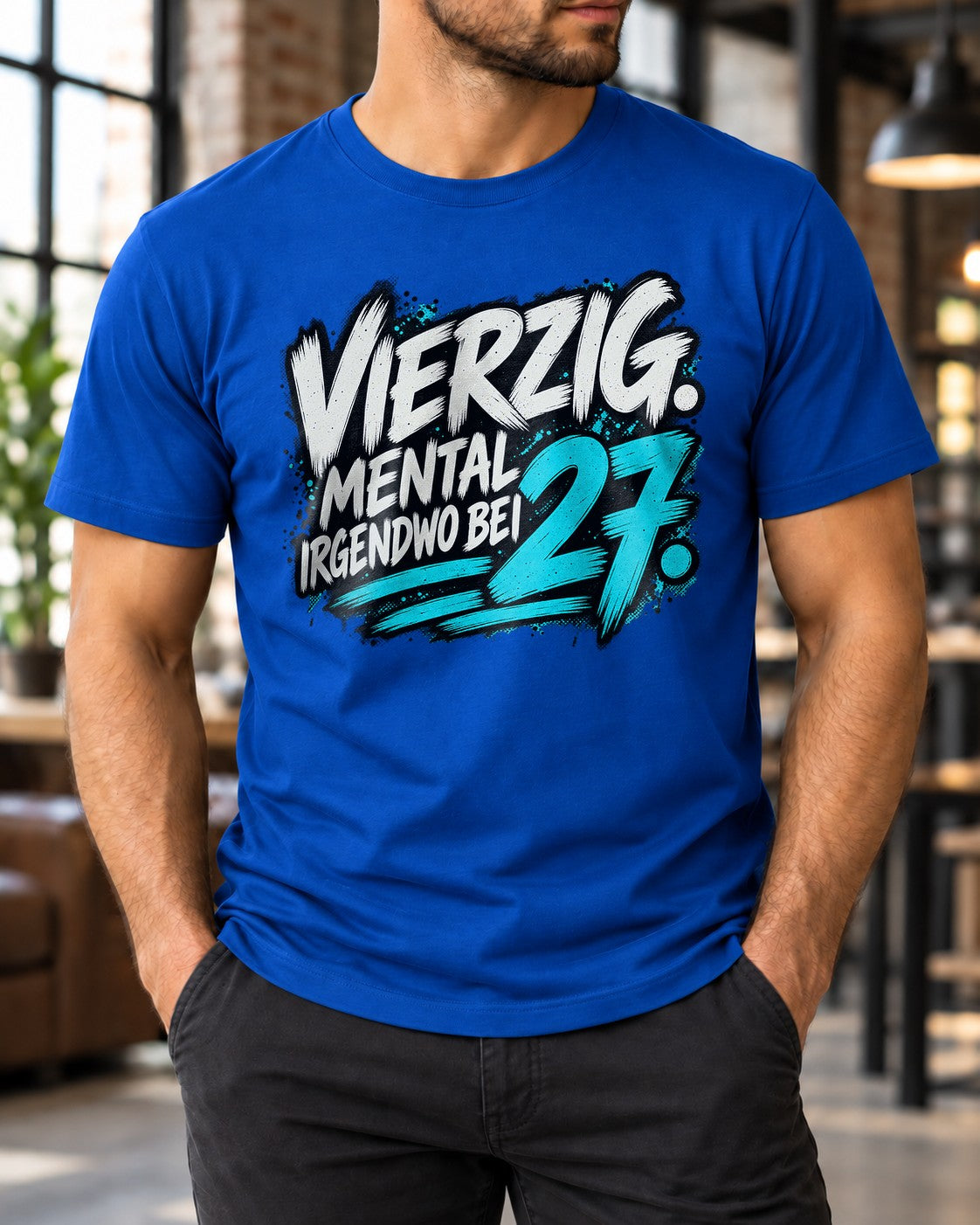 Lustiges 27 Geburtstag T-Shirt Herren Damen – Vierzig mental irgendwo bei 27 Spruchshirt, Birthday Geschenk