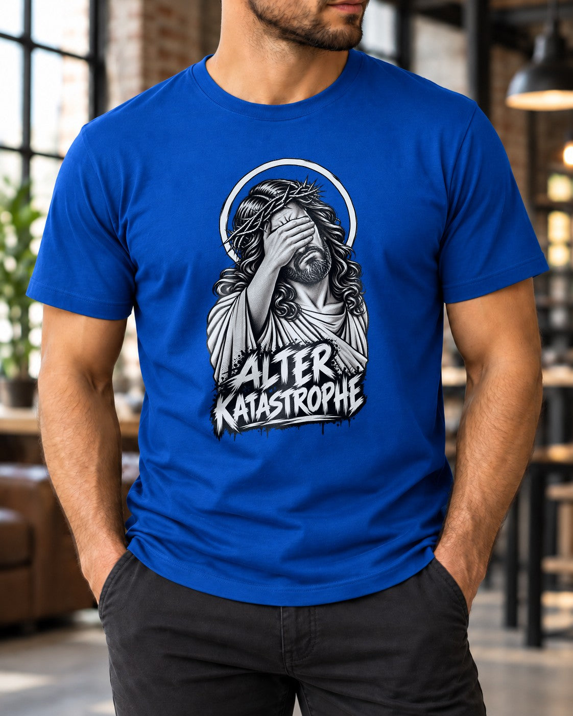 Alter Katastrophe T-Shirt lustig, Jesus Facepalm Shirt, schwarzes Funshirt Herren Damen, sarkastisches Geschenk