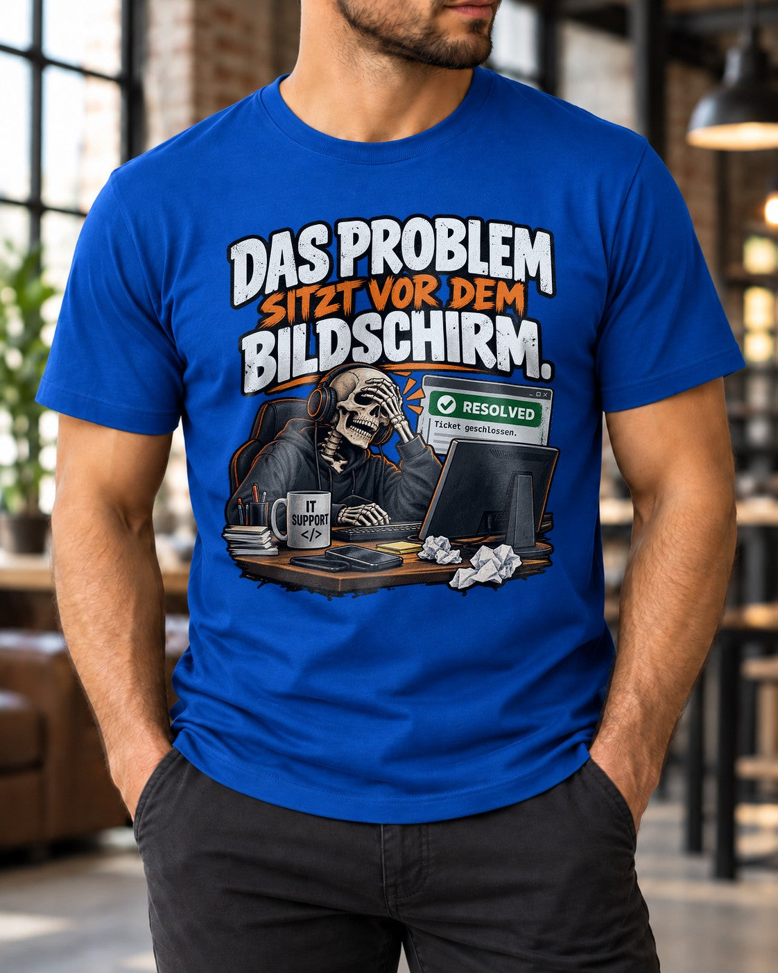 IT Support T-Shirt lustig, Das Problem sitzt vor dem Bildschirm, Nerd Spruch Shirt Admin Helpdesk Geschenk Herren