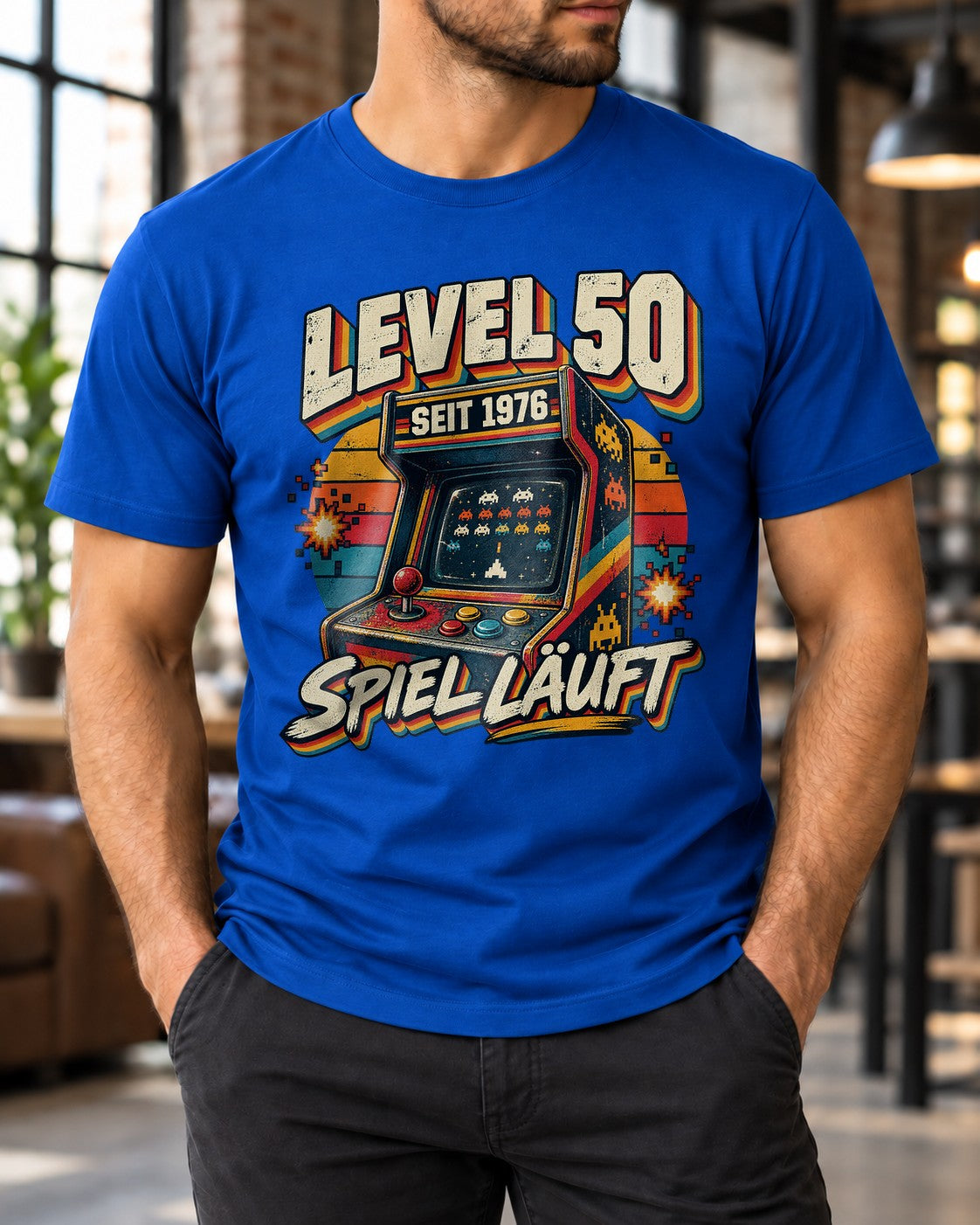 Level 50 Seit 1976 Spiel Laeuft T-Shirt, Retro Gamer Geburtstag 50, Vintage Arcade Shirt fuer Maenner und Frauen
