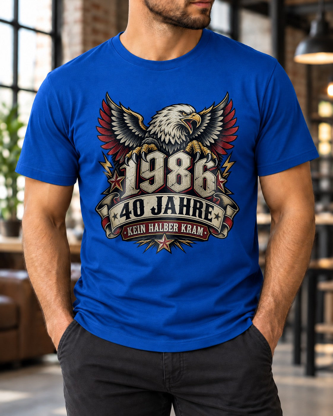 1986 40 Jahre Kein Halber Kram T-Shirt Herren, Adler Geburtstagsshirt zum 40., Geschenk für Männer Vintage