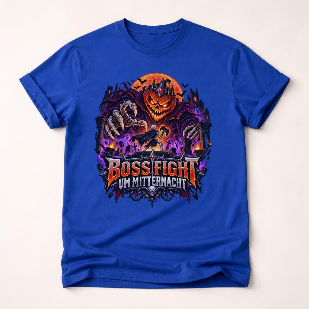 Boss Fight um Mitternacht T-Shirt Gamer Halloween Shirt Horror Gaming Geschenk Unisex Schwarz