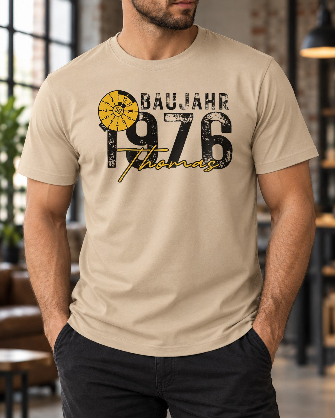 50. Geburtstag T-Shirt personalisiert mit Name Alter und Wunschjahr - Baujahr 1976 Shirt fuer Maenner zum 50 Jahre Geburtstag