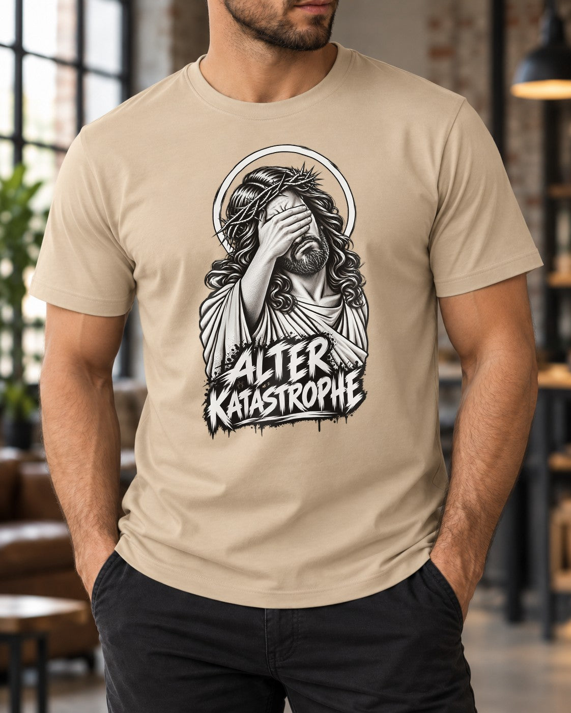 Alter Katastrophe T-Shirt lustig, Jesus Facepalm Shirt, schwarzes Funshirt Herren Damen, sarkastisches Geschenk