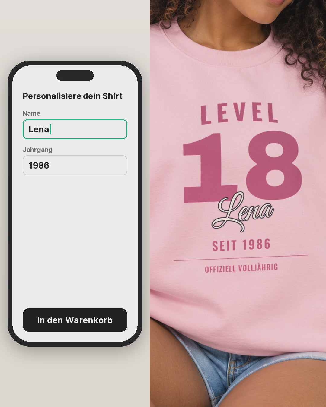 Personalisierter Geburtstag T-Shirt Sweatshirt mit Namen Wunschjahr Level 18 offiziell volljährig Geschenk 18 Geburtstag