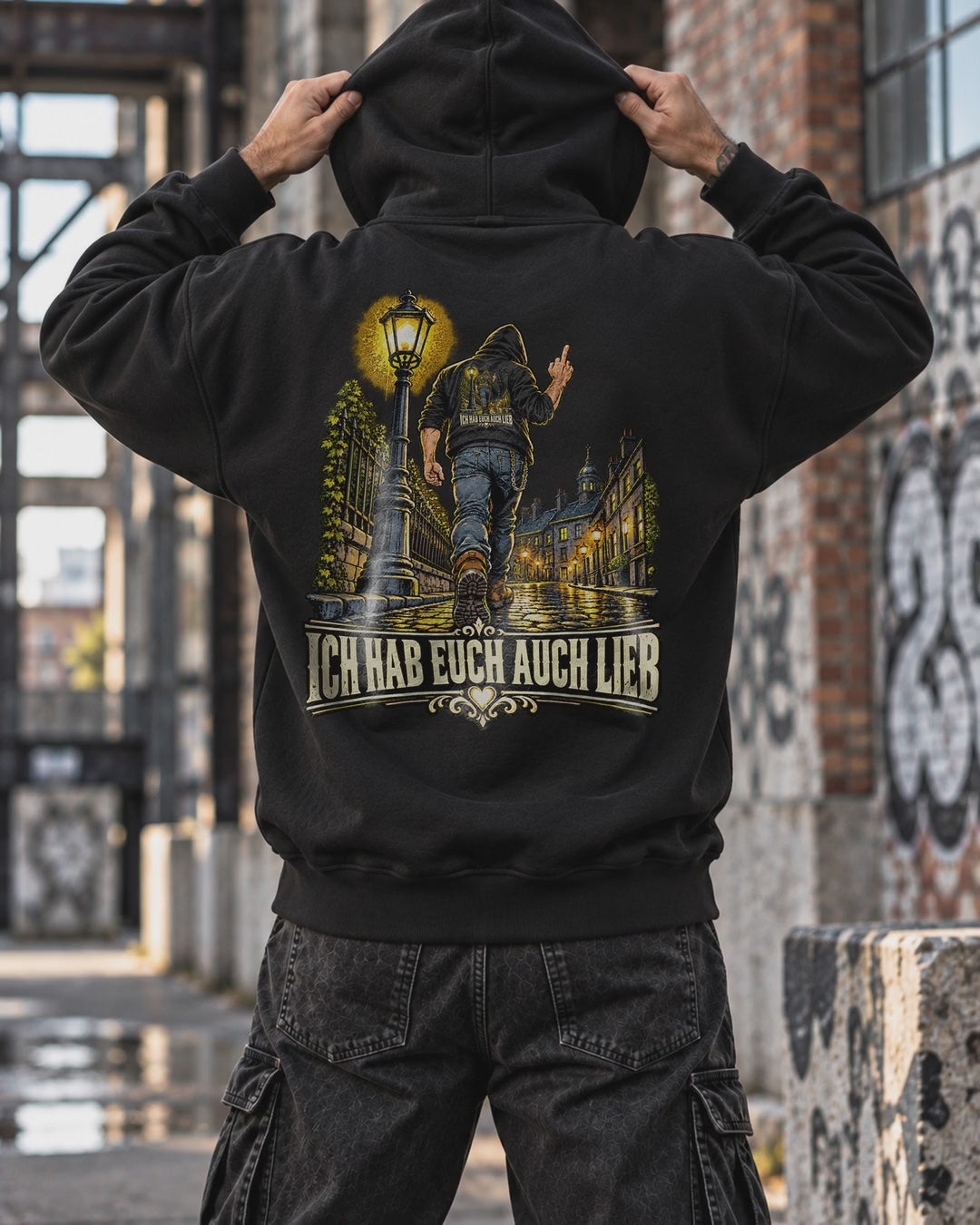 Ich Hab Euch Auch Lieb Mittelfinger Backprint T-Shirt, Hoodie Motorrad Biker Spruch Rueckenprint Herren Geschenk
