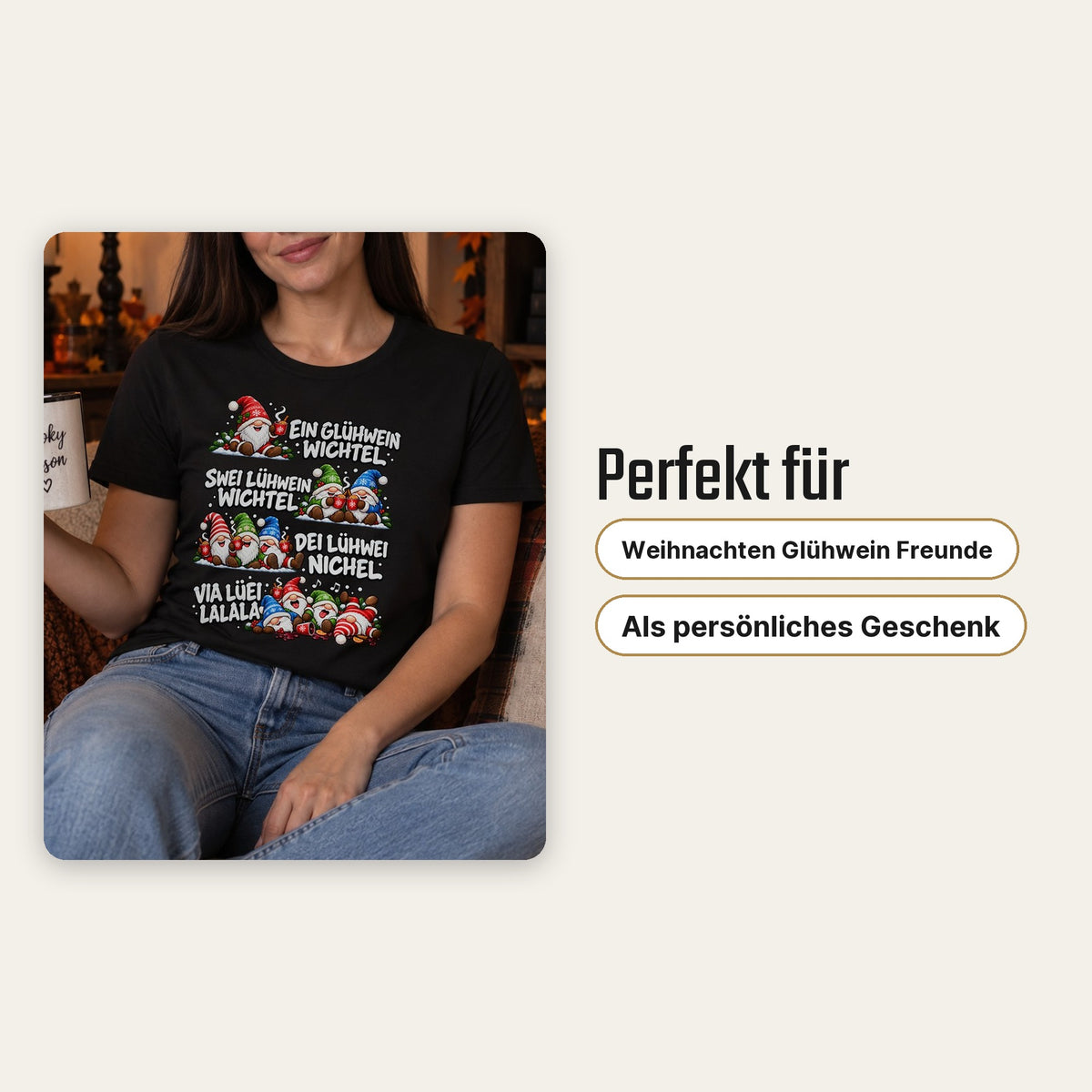 Ein Glühwein Wichtel Damen T-Shirt mit lustigem Weihnachtsmarkt Spruch und süßem Wichtel Motiv